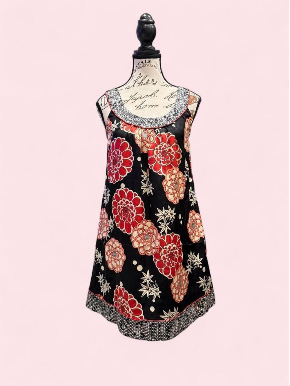 Vintage 90s Black Floral Print Dress Size 4P